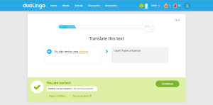 One of Duolingo exercises with a progress bar on top