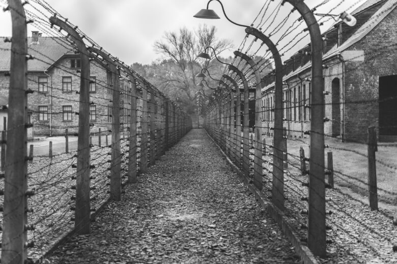International Holocaust Remembrance Day: shot from Auschwitz I. Corridor between barbed wires