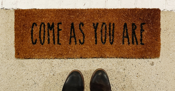 a doormat reading come as you are for world social work day