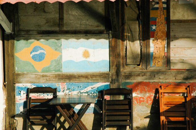 Brazil and Argentina flags painted in a wall